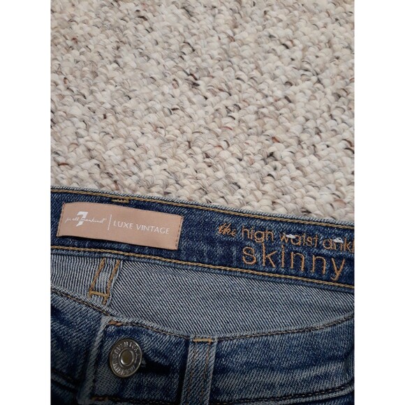 7 For All Mankind 90s Y2k Luxe Vintage The High Waist Ankle Skinny Bronze Stripe - Picture 6 of 7